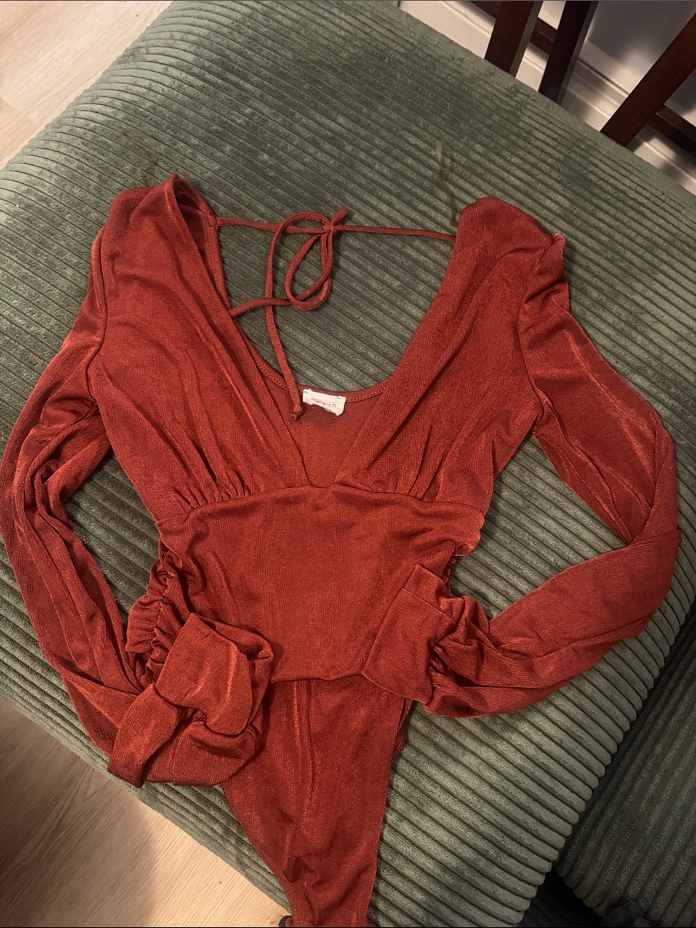 Le Lis Rust Red V-Neck Long Sleeve Bodysuit